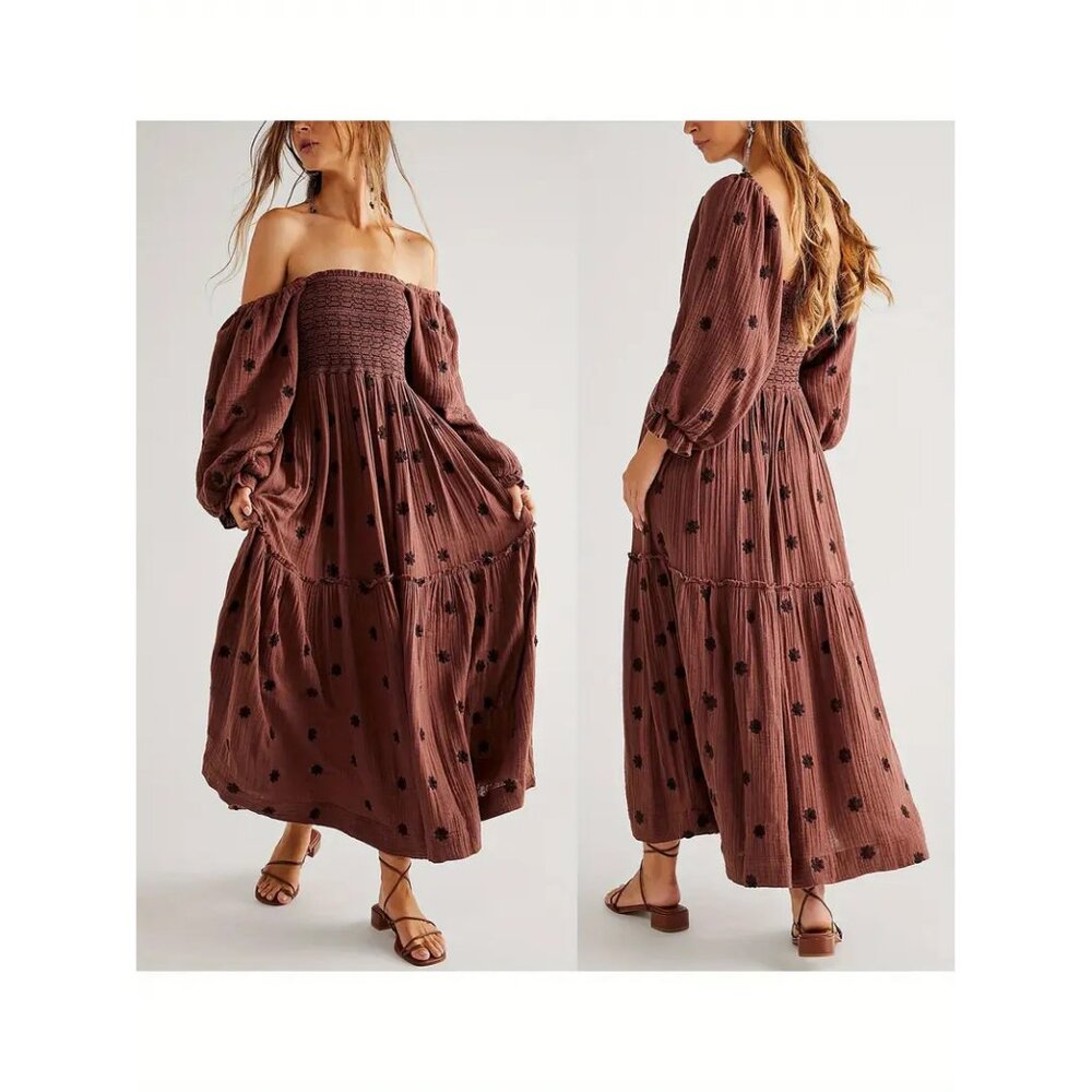 Free People Brown Polka Dot Maxi Dress